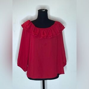 J. Crew- Red Off-Shoulder Ruffle Top Size S